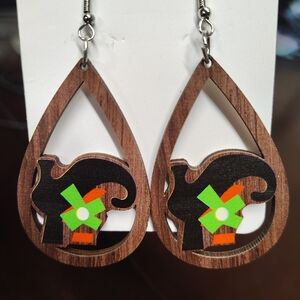 Halloween Witch Hat Earrings | Wooden Teardrop Dangle Jewelry